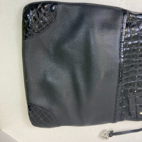 Brighton Peyton Pebbled Leather Crossbody Bag / Purse E077736 Black 12.5"x12" - Picture 4 of 16
